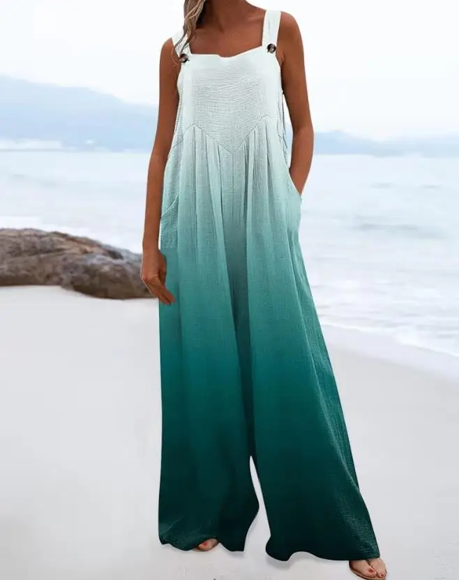 Women's Ombre Pocket Button Design Ruched Jumpsuit Summer Fashion Female Sleeveless Beach Style Vacation Casual Jumpsuits
Women's Ombre Pocket Button Design Ruched Jumpsuit Summer Fashion Female Sleeveless Beach Style Vacation Casual Jumpsuits