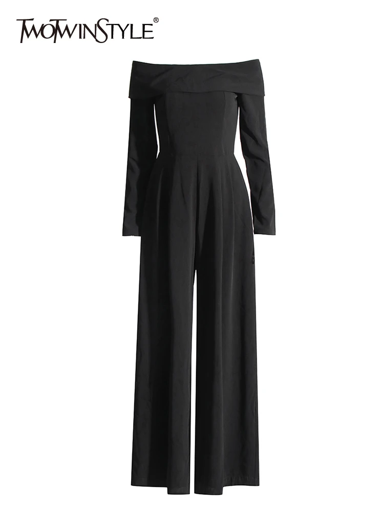 TWOTWINSTYLE Minimalist Jumpsuits For Women Slash Neck Long Sleeve Off Shoulder Lace Up Pant Solid Jumpsuit Female Clothing 2023 
TWOTWINSTYLE Minimalist Jumpsuits For Women Slash Neck Long Sleeve Off Shoulder Lace Up Pant Solid Jumpsuit Female Clothing 2023