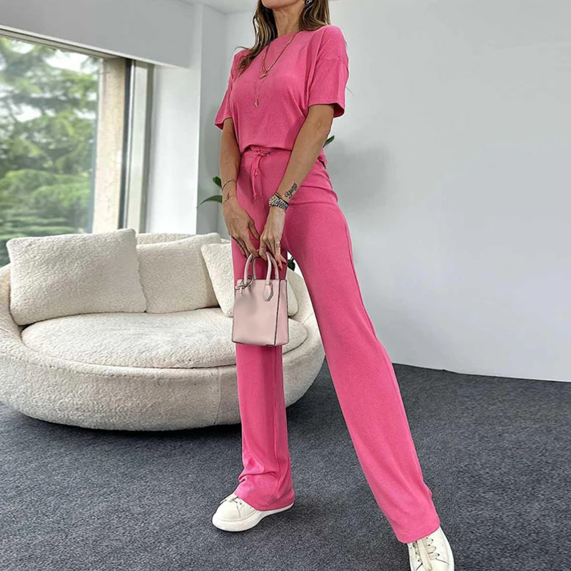 Fashion Short Sleeve Pullover+Long Pants Outfits Women Casual Solid Color Commuter 2pc Set New Autumn Street Loose Tracksuit Set
Fashion Short Sleeve Pullover+Long Pants Outfits Women Casual Solid Color Commuter 2pc Set New Autumn Street Loose Tracksuit Set