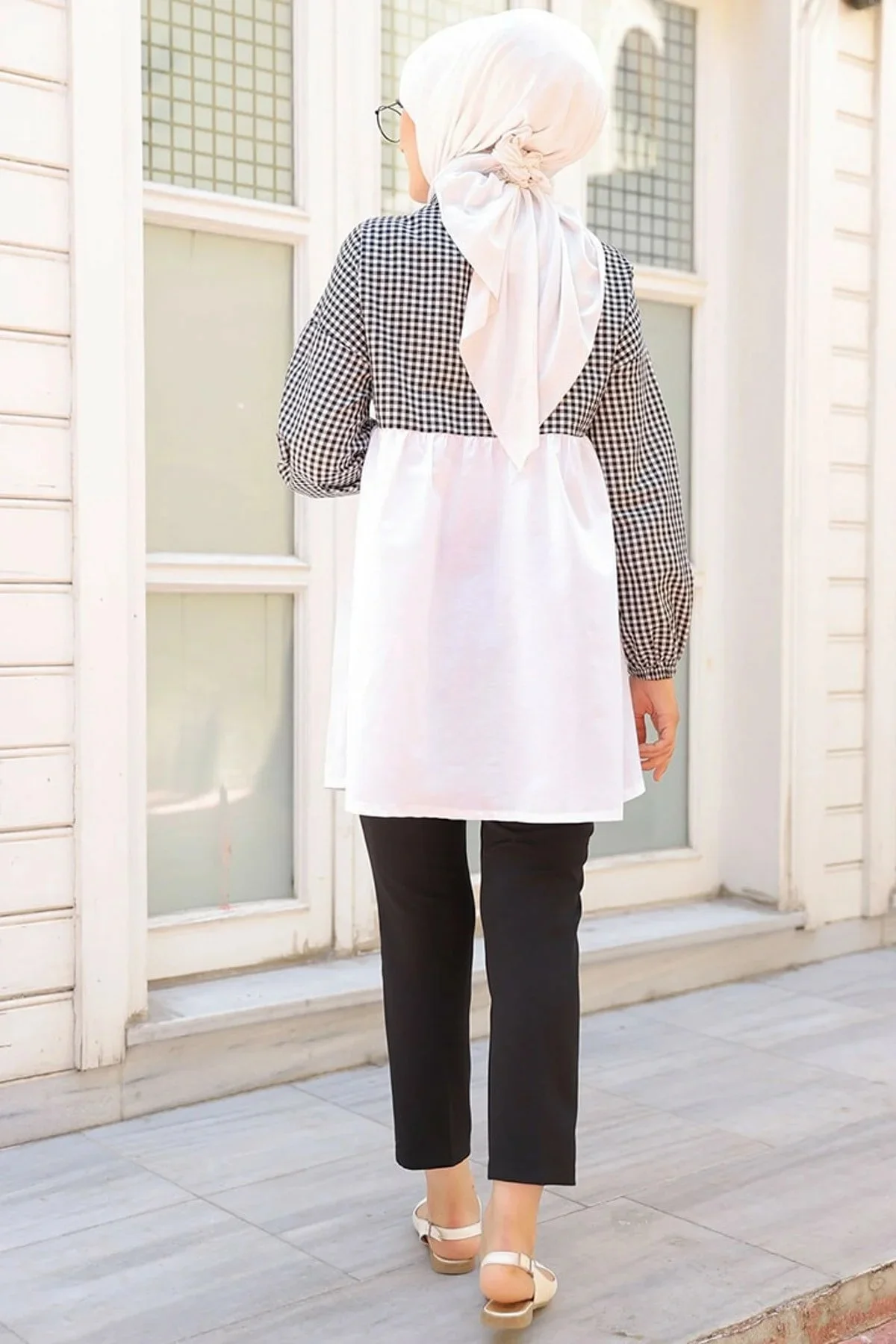 Women's Black Checkered Tunic Muslim Tunic 2021 Fashion