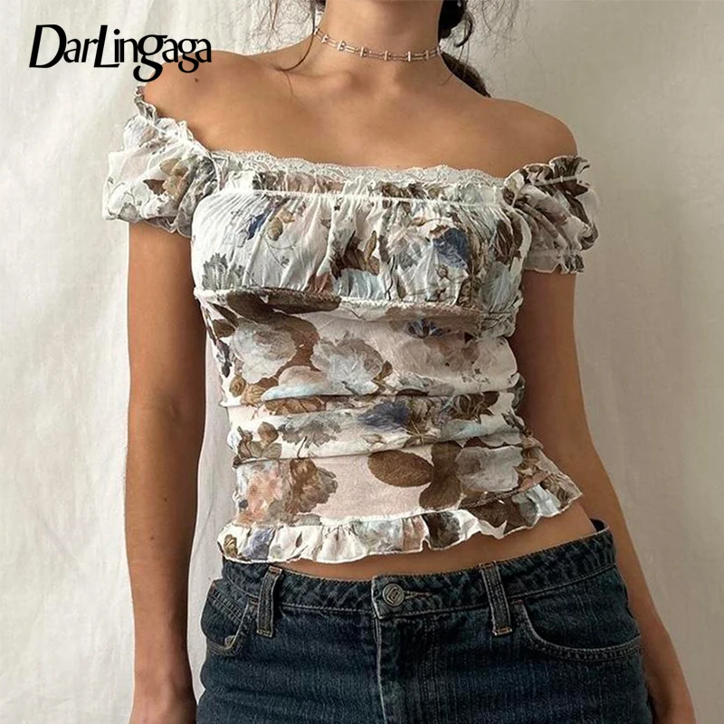 Darlingaga Fairycore Y2K Flowers Printing Summer T-shirts Female Vintage Lace Trim Top Folds Ruffles Aesthetic Tee Shirt Outfits
Darlingaga Fairycore Y2K Flowers Printing Summer T-shirts Female Vintage Lace Trim Top Folds Ruffles Aesthetic Tee Shirt Outfits