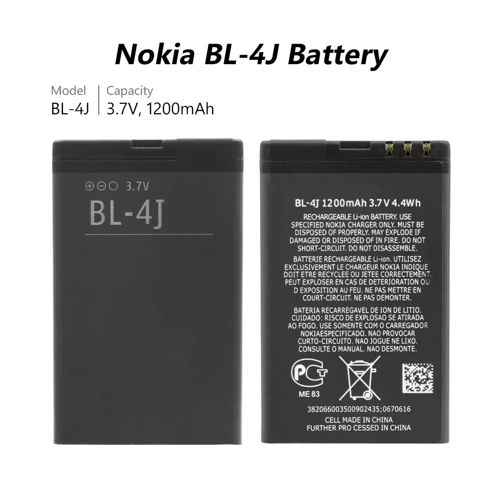 1200mAh bl 4j BL-4J BL4J Battery Mobile Phone Battery Batteries for Nokia C6 C6-00 Lumia 620 Touch 3G Replacement Bateria
1200mAh bl 4j BL-4J BL4J Battery Mobile Phone Battery Batteries for Nokia C6 C6-00 Lumia 620 Touch 3G Replacement Bateria