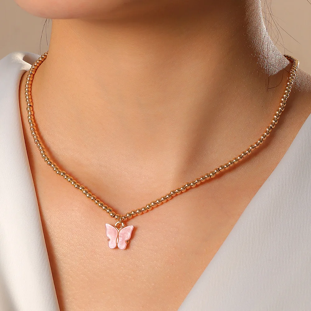 Boho Simple Pink Cute Butterfly Pendant Necklace Women 2022 Gold Color Metal Beaded Clavicle Collar Girls Fashion Jewelry Gift
Boho Simple Pink Cute Butterfly Pendant Necklace Women 2022 Gold Color Metal Beaded Clavicle Collar Girls Fashion Jewelry Gift