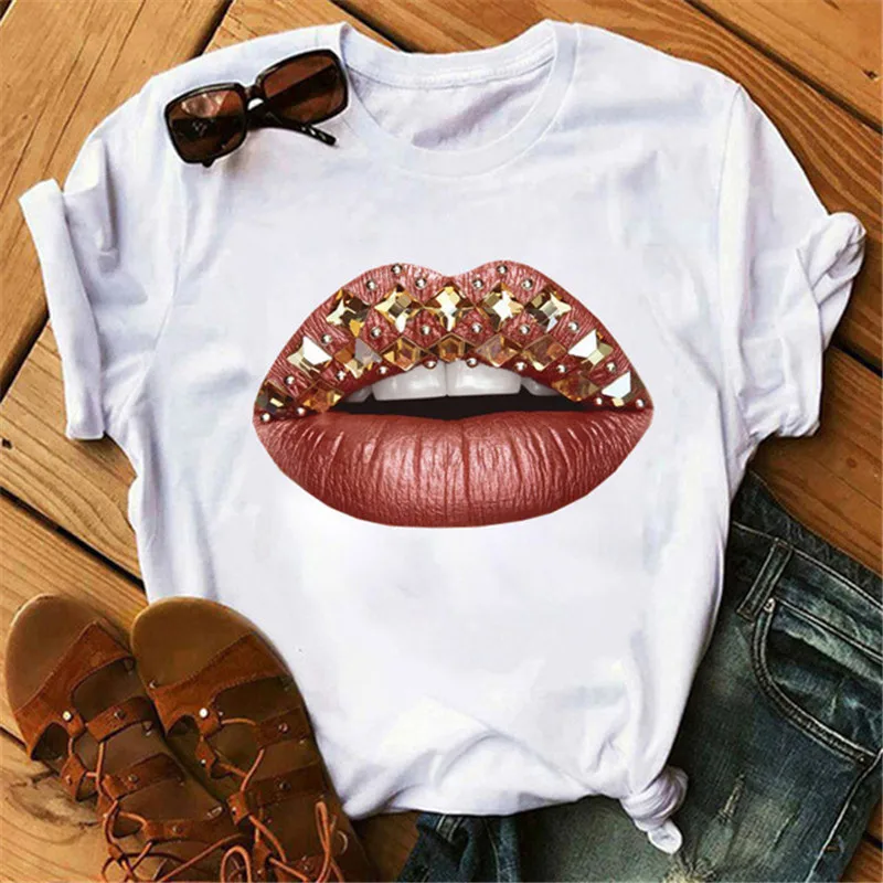 Women Lip Gloss Print T-Shirts Short Sleeve Fashion Pattern Summer Tops Loose Casual Round-Neck Female White T-Shirt Pullovers
Women Lip Gloss Print T-Shirts Short Sleeve Fashion Pattern Summer Tops Loose Casual Round-Neck Female White T-Shirt Pullovers