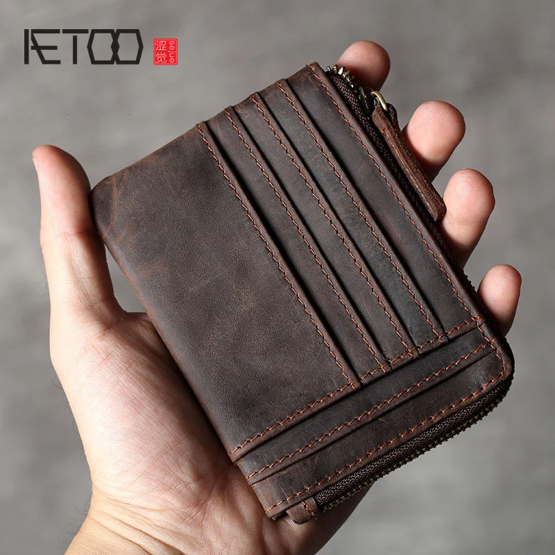 

AETOO New multi-card retro Head cowhide card pack Large capacity Wallet Leather driver's license pack