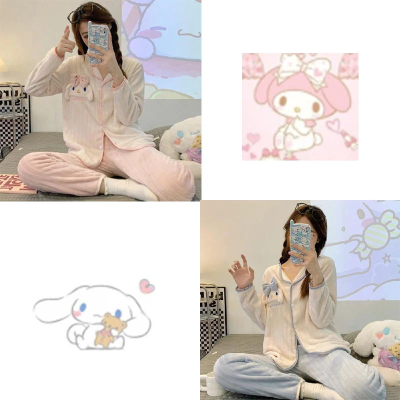 Женская Фланелевая пижама Sanrios Cinnamoroll, осенне-зимний спортивный костюм с вышивкой в Вертикальную Полоску
Женская Фланелевая пижама Sanrios Cinnamoroll, осенне-зимний спортивный костюм с вышивкой в Вертикальную Полоску