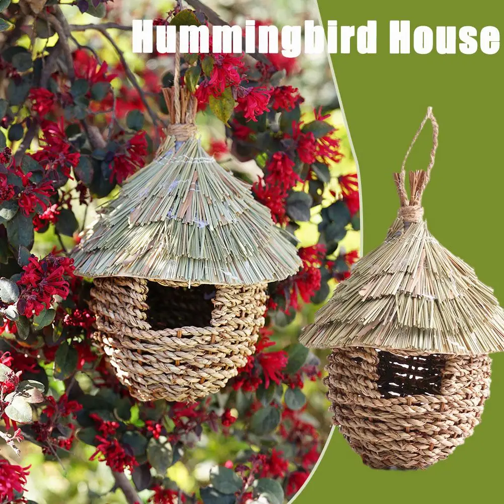 

Charming Decorative Hummingbird Straw Nest Natural Grass Hung Bird House Hand Woven Hung For Garden Patio Lawn Office Indoor