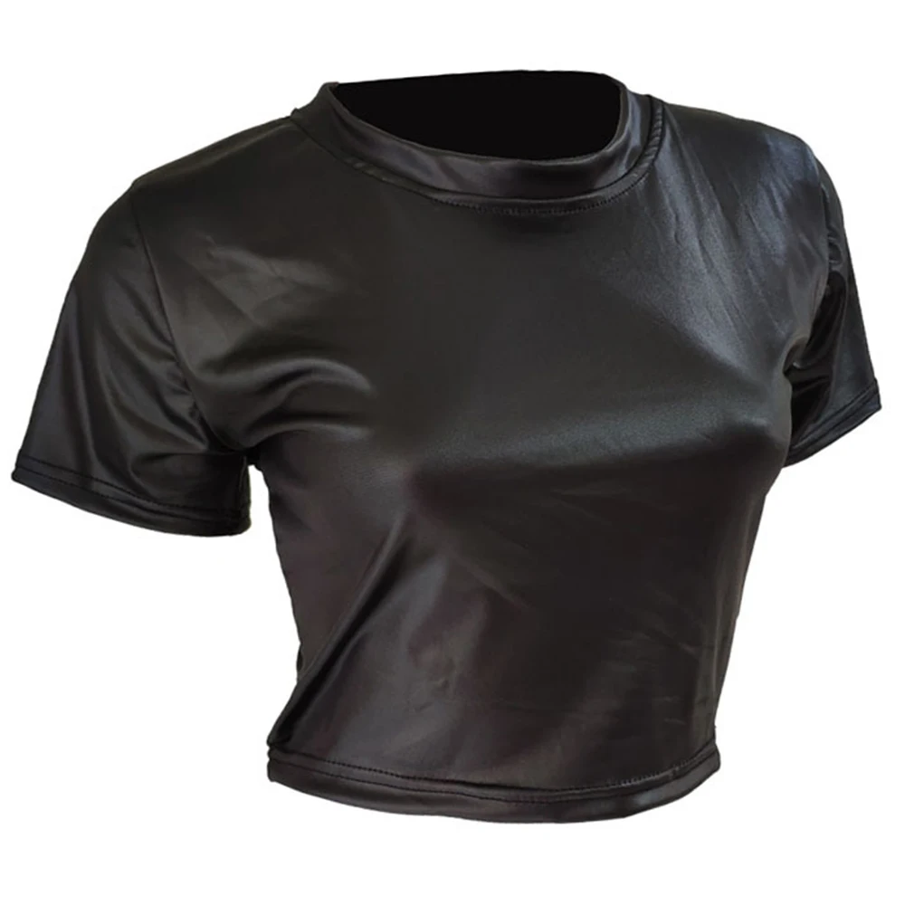 Women's Tops Sexy Faux Leather Nightclub Short-Sleeved Casual Top T-Shirt Pullover Tunic Blouse Women Harajuku Tops
Women's Tops Sexy Faux Leather Nightclub Short-Sleeved Casual Top T-Shirt Pullover Tunic Blouse Women Harajuku Tops