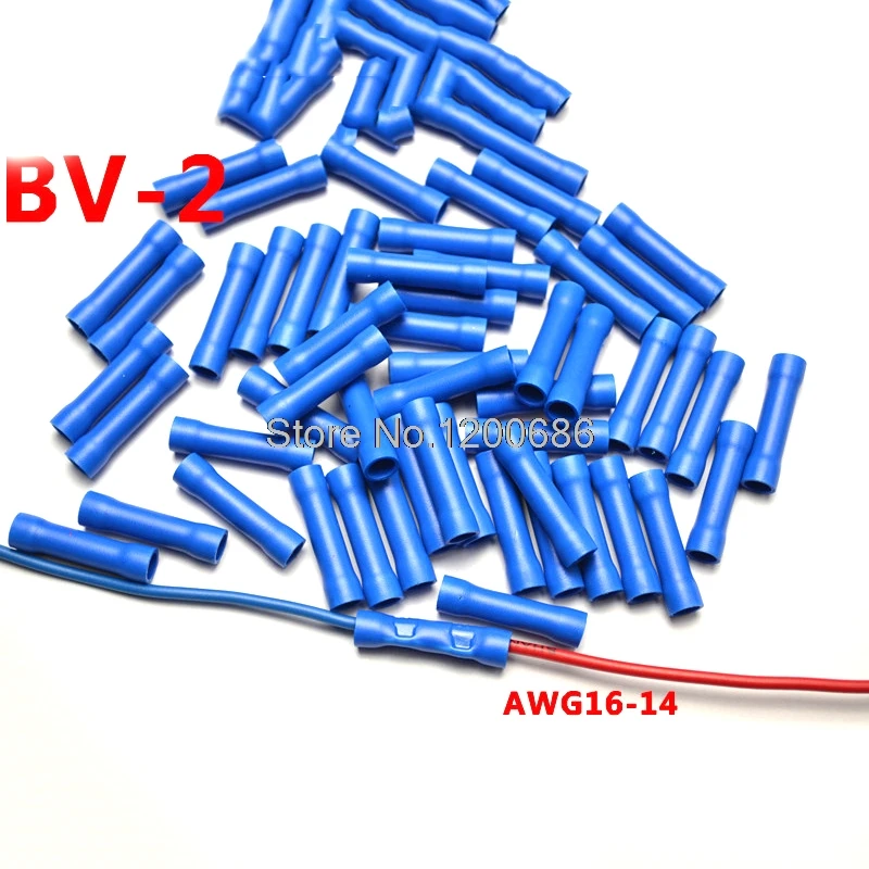 

Blue BV2 16-14 AWG BV-2 100 Pcs Wiring Connecting 16-14 Gauge Insulated Straight Wire Butt Electrical Crimp Terminal