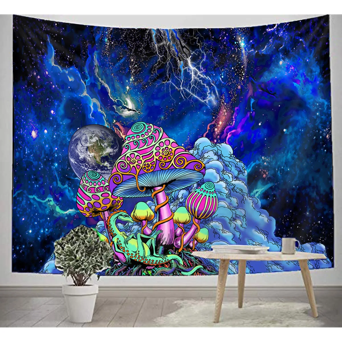 

Psychedelic Mushroom Tapestry Galaxy Starry Sky Wall Hanging Universe Planet Home Bedroom Aesthetic Decoration Room Decor Tapiz