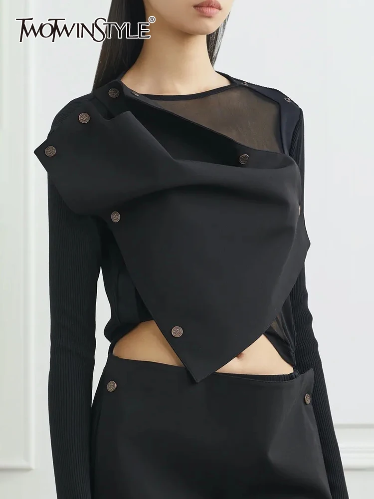 TWOTWINSTYLE Spliced Button Irregular Knitting Sweaters For Women Round Neck Long Sleeve Casual Pullover Sweater Female Fashion
TWOTWINSTYLE Spliced Button Irregular Knitting Sweaters For Women Round Neck Long Sleeve Casual Pullover Sweater Female Fashion