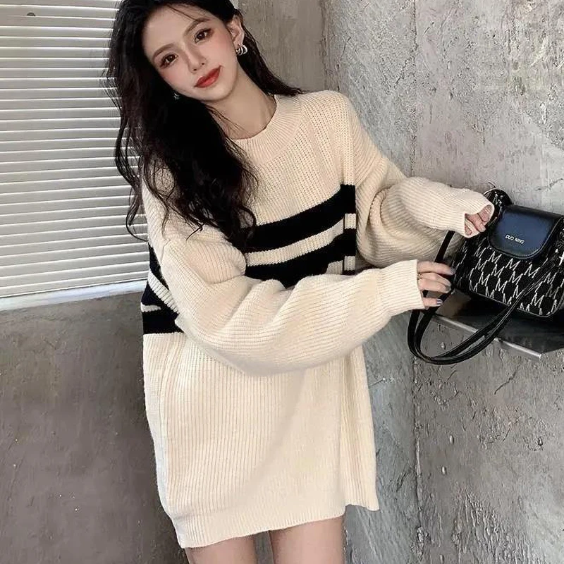 Fall Ladies Striped Sweater Long Hip Fluffy Knit Pullover White Cute Aesthetic Luxury Design Crochet Sweater Outfit Korean Style
Fall Ladies Striped Sweater Long Hip Fluffy Knit Pullover White Cute Aesthetic Luxury Design Crochet Sweater Outfit Korean Style