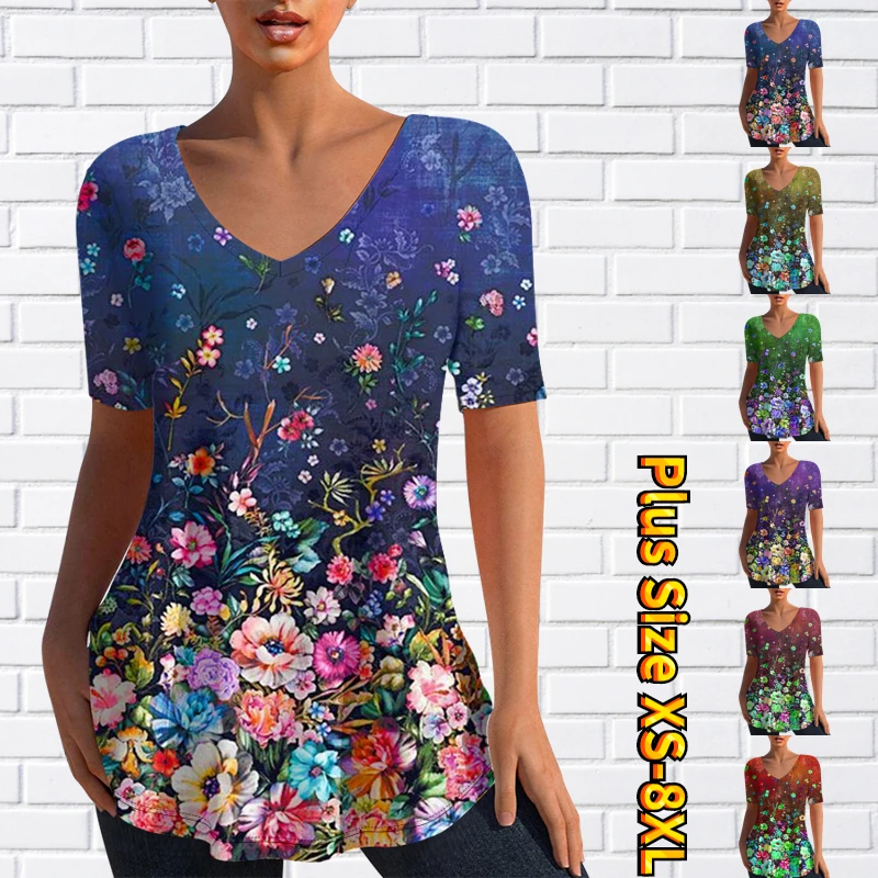 Женская футболка с коротким рукавом, V-образным вырезом и 3D-принтом
Женская футболка с коротким рукавом, V-образным вырезом и 3D-принтом