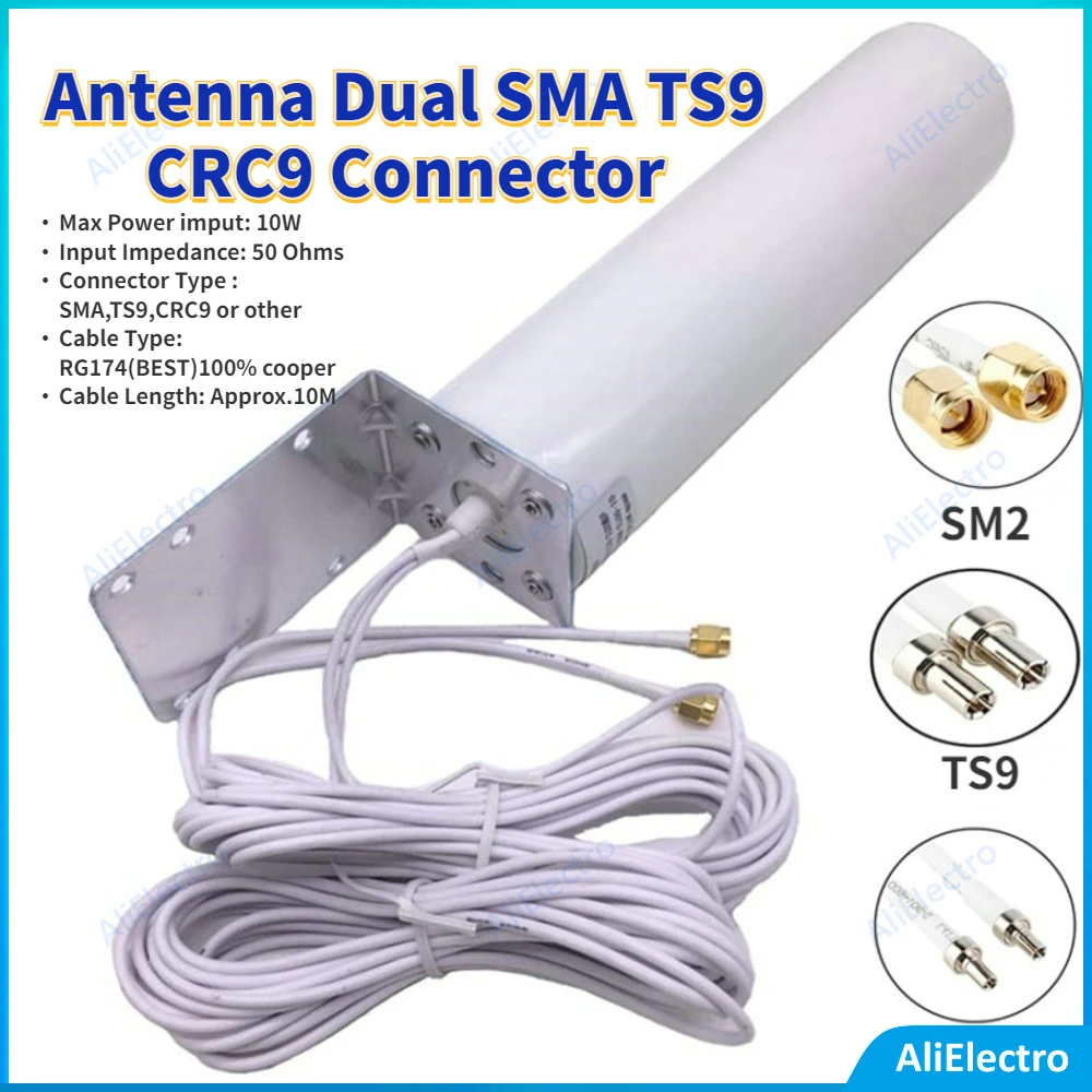 Antenna Dual SMA TS9 CRC9 Connector Antenna Dual 10 meters cable 3G 4G LTE Router Modem Aerial External free shipping
Antenna Dual SMA TS9 CRC9 Connector Antenna Dual 10 meters cable 3G 4G LTE Router Modem Aerial External free shipping