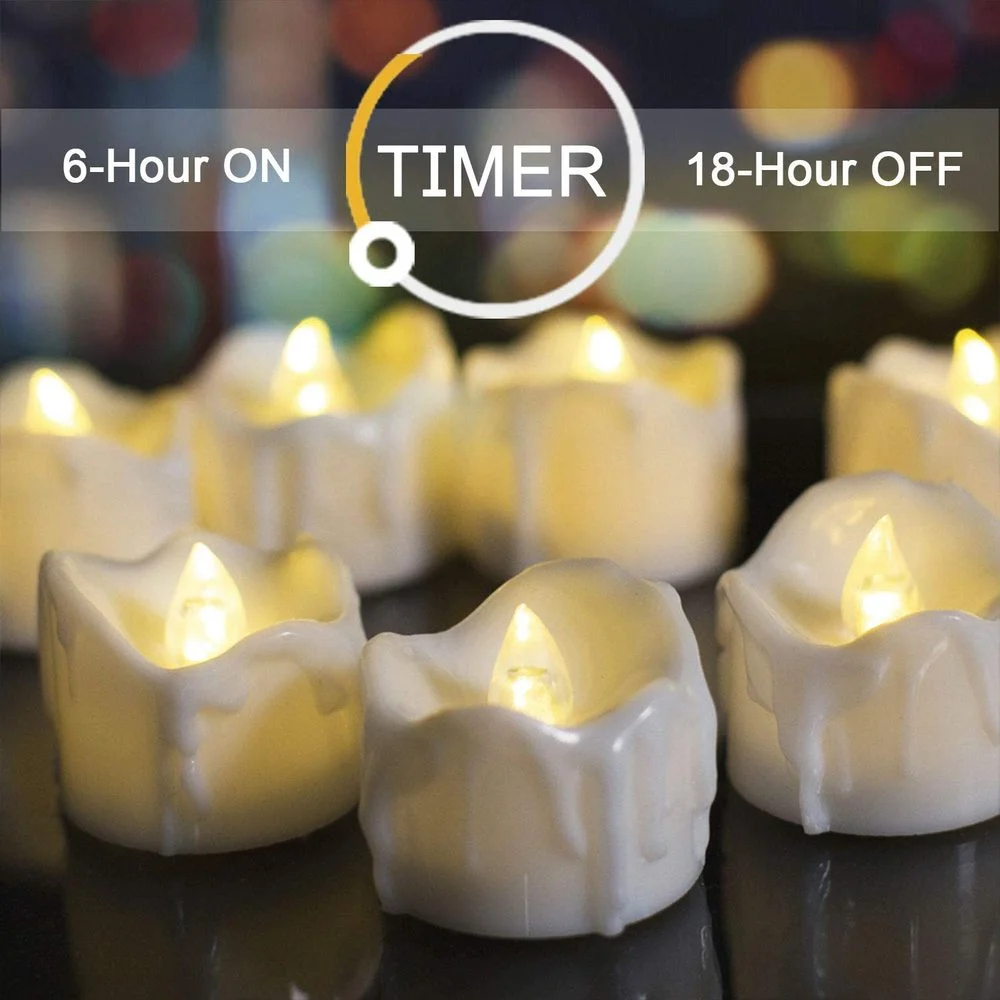 12/24Pc Flameless Tealight Candles with Timer Battery Votive Flickering LED Tea Light Fake Lamp for Wedding Christmas Home Decor
12/24Pc Flameless Tealight Candles with Timer Battery Votive Flickering LED Tea Light Fake Lamp for Wedding Christmas Home Decor