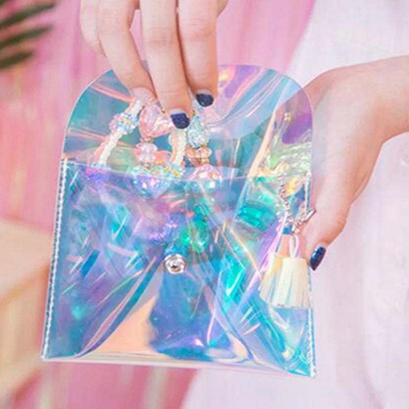 1PC Envelope Wallet Clutch Handbag Colorful Laser women bags Tassel Mini Purse Press Buckle Transparent Makeup Bags
1PC Envelope Wallet Clutch Handbag Colorful Laser women bags Tassel Mini Purse Press Buckle Transparent Makeup Bags