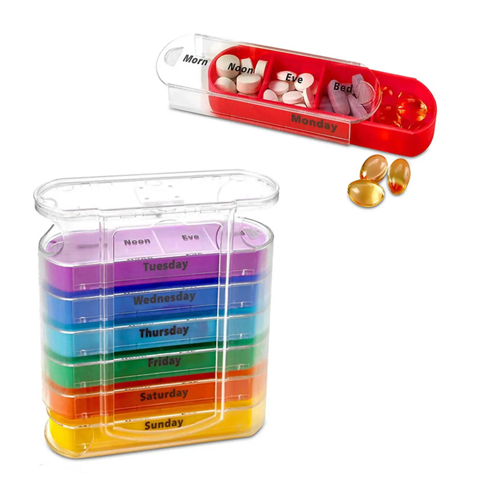 

7 Days Pill Box Portable Pills Storage Drawer Type 28 Grids Medicine Dispenser Case Moisture-proof Medicine Storage Case