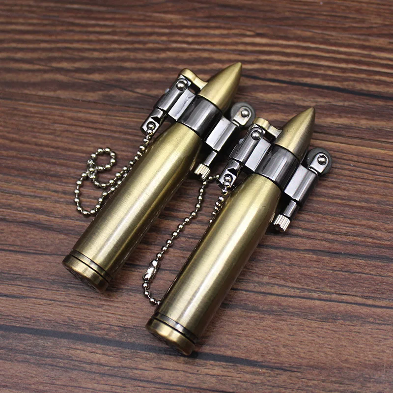 

Retro Bullet Grinding Wheel Kerosene Lighter Metal Keychain Lighters Cigar Cigarette Smoking Accessories Gadget For Man Gift