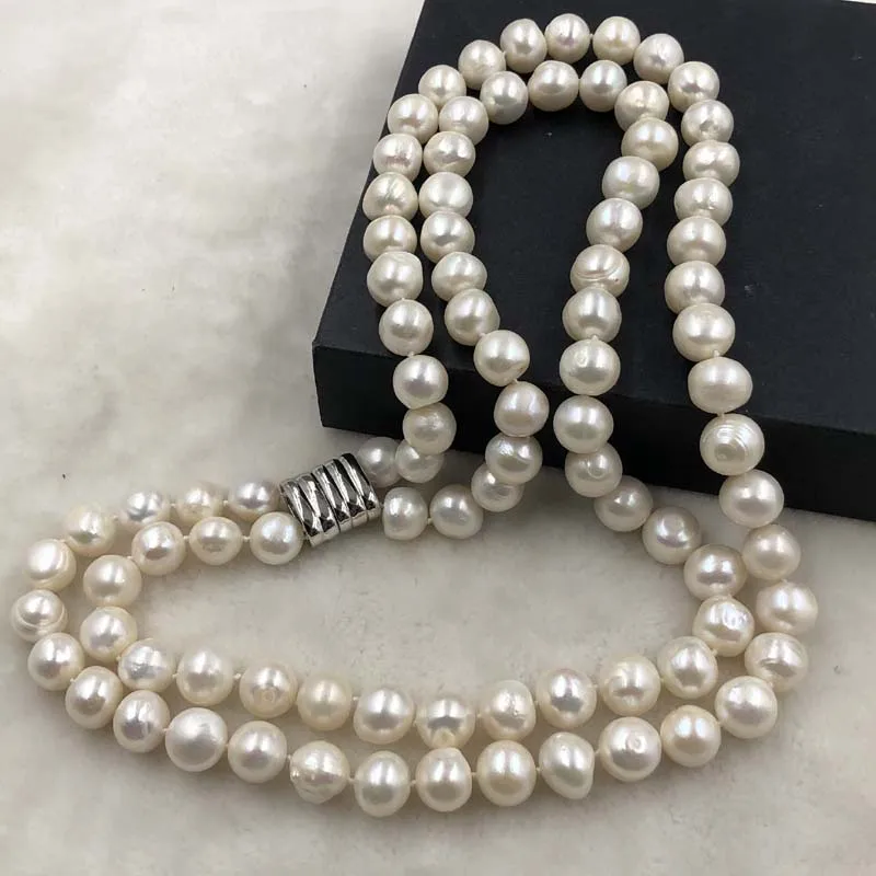 

ELEISPL JEWELRY 55CM 2Lines 11-12.5mm Thick Baroque Pearls Necklace Big Magnetic clasp #502-6