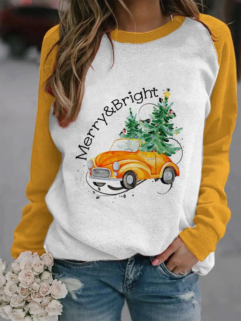 Custom Women Joyful Bright Christmas Tree & Car Print Casual Sweatshirt Personalized Can Customize The Pattern Or Text You Want
Custom Women Joyful Bright Christmas Tree & Car Print Casual Sweatshirt Personalized Can Customize The Pattern Or Text You Want