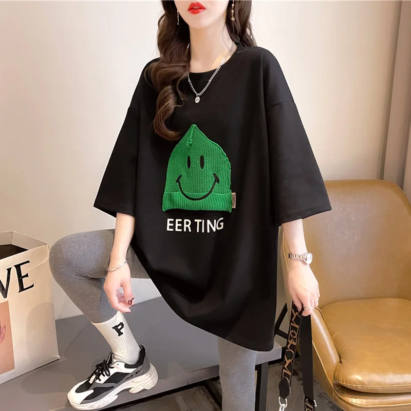#0726 Letters Printed T Shirt Short Sleeve Harajuku Summer Black White Grey Spliced Knitted T Shirt For Girl Mid-Long Streetwear
#0726 Letters Printed T Shirt Short Sleeve Harajuku Summer Black White Grey Spliced Knitted T Shirt For Girl Mid-Long Streetwear
