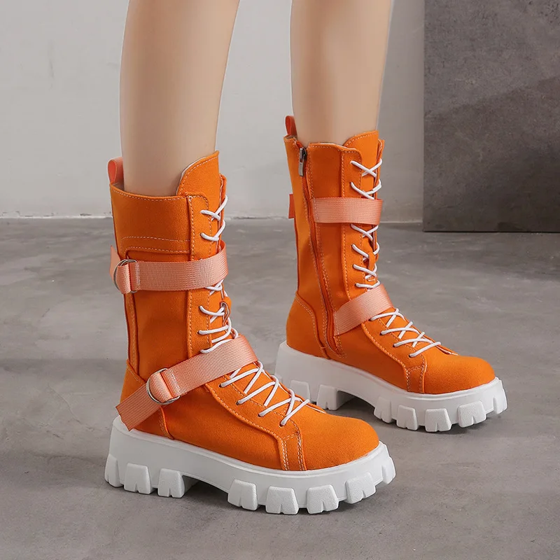 Spring Autumn Women Shoes Canvas Casual High Top Shoes Mid Calf Boots Lace-Up Zipper Comfortable Flat Boots Platform Sneakers 
Spring Autumn Women Shoes Canvas Casual High Top Shoes Mid Calf Boots Lace-Up Zipper Comfortable Flat Boots Platform Sneakers