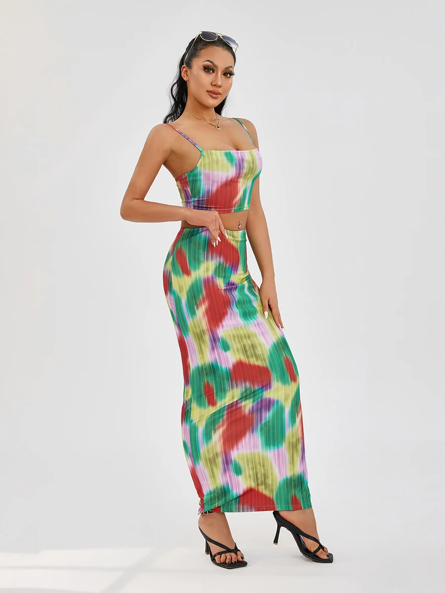 

CHQCDarlys женский шикарный укороченный топ с цветочным принтом и юбка макси с цветочным принтом, стильный комплект из 2 предметов для лета, уличная одежда