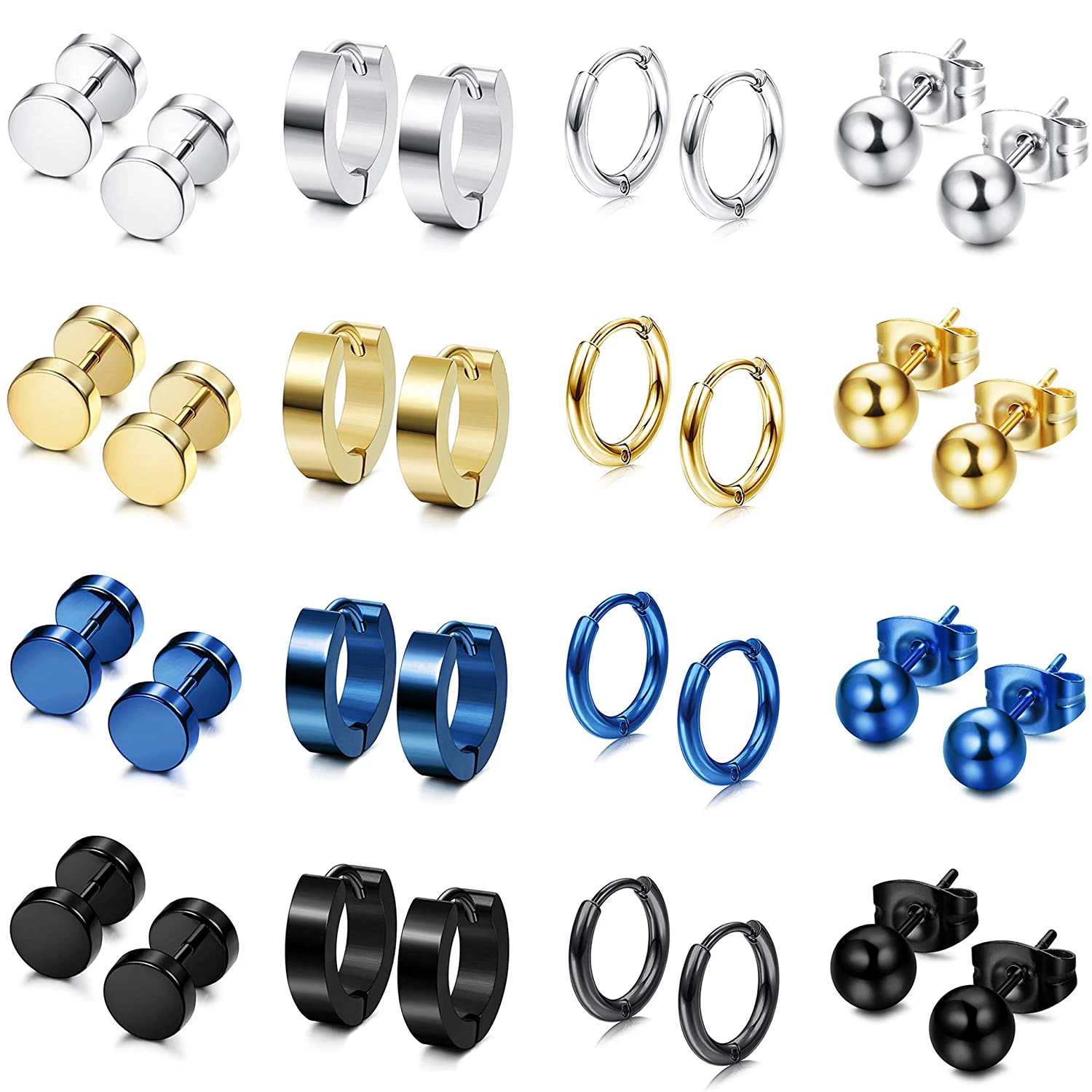 16 Pairs Stainless Steel Stud Earrings Hoop Earrings Set for Men Women Huggie Hoop Piercing Earring
16 Pairs Stainless Steel Stud Earrings Hoop Earrings Set for Men Women Huggie Hoop Piercing Earring