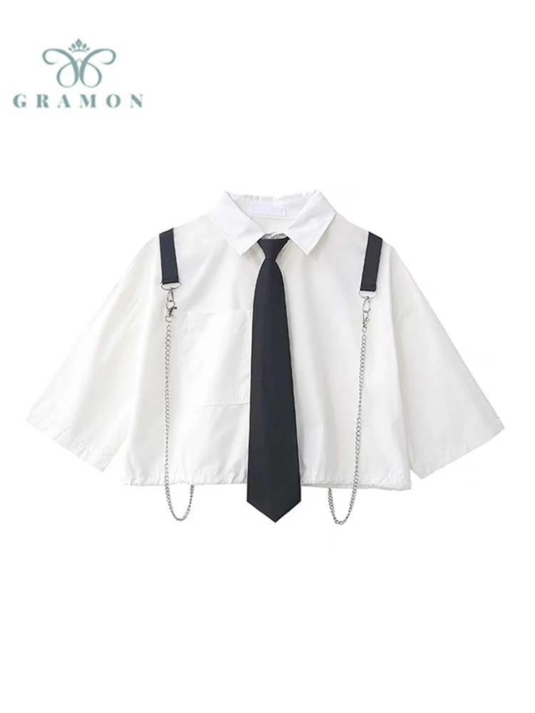 Solid Color Shirts Unisex Harajuku Short Sleeve Oversized Bf Gothic Blouse With Tie Vintage Streetwear Punk Summer Shirt Ladies
Solid Color Shirts Unisex Harajuku Short Sleeve Oversized Bf Gothic Blouse With Tie Vintage Streetwear Punk Summer Shirt Ladies
