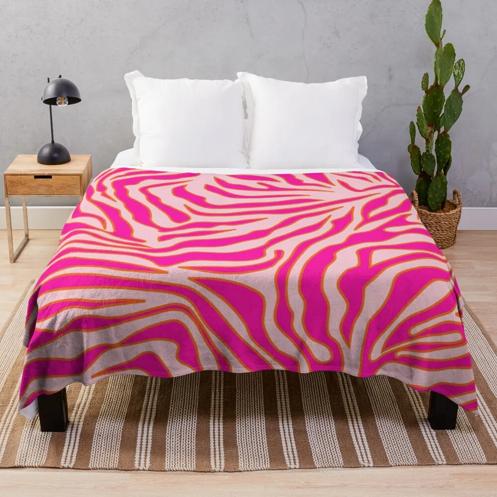

Zebra Print Pink And Orange Zebra Stripes Wild Animal Print Preppy Decor Modern Zebra Pattern Throw Blanket Sofas Travel Blanket