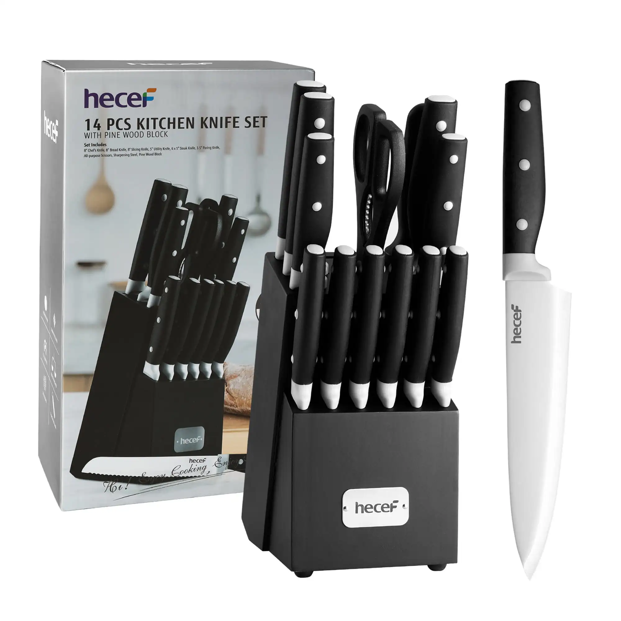 14 Pcs Knife Block Set High Carbon Stainless Steel Cutlery Set with Chef Steak Knives
14 Pcs Knife Block Set High Carbon Stainless Steel Cutlery Set with Chef Steak Knives