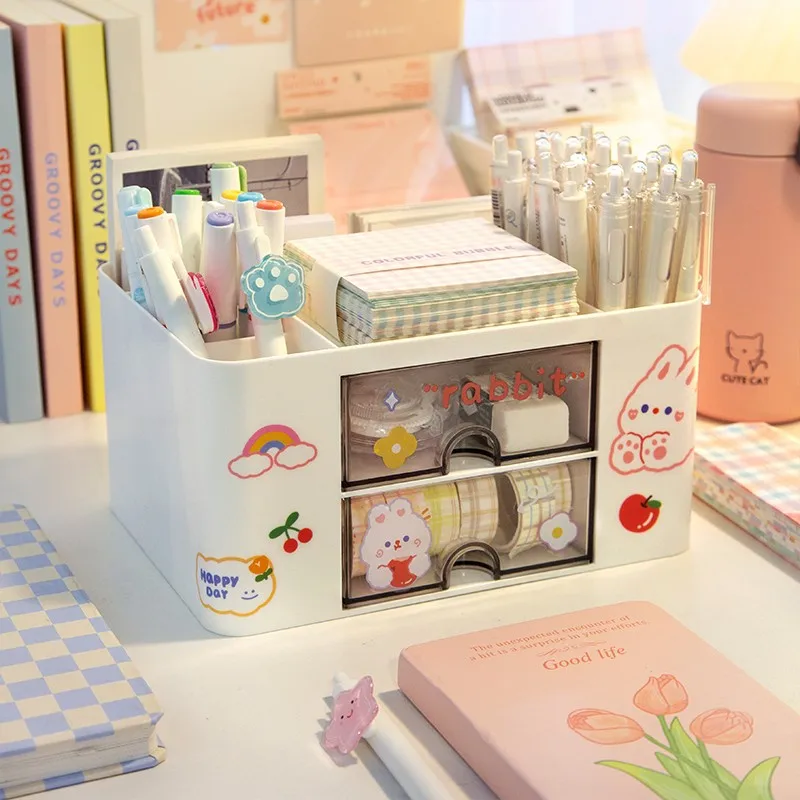 Simple Pen Holder With Drawer Multifunction Desktop Organizer Stationery Storage Box With Sticker Student Office Desk Decoration
Simple Pen Holder With Drawer Multifunction Desktop Organizer Stationery Storage Box With Sticker Student Office Desk Decoration