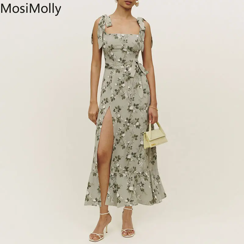 Summer Dress Women Floral Print Bow Dress Split Long Dress Holiday Beach Dress Strap Dress Romantic French Dress Female Vestidos
Summer Dress Women Floral Print Bow Dress Split Long Dress Holiday Beach Dress Strap Dress Romantic French Dress Female Vestidos