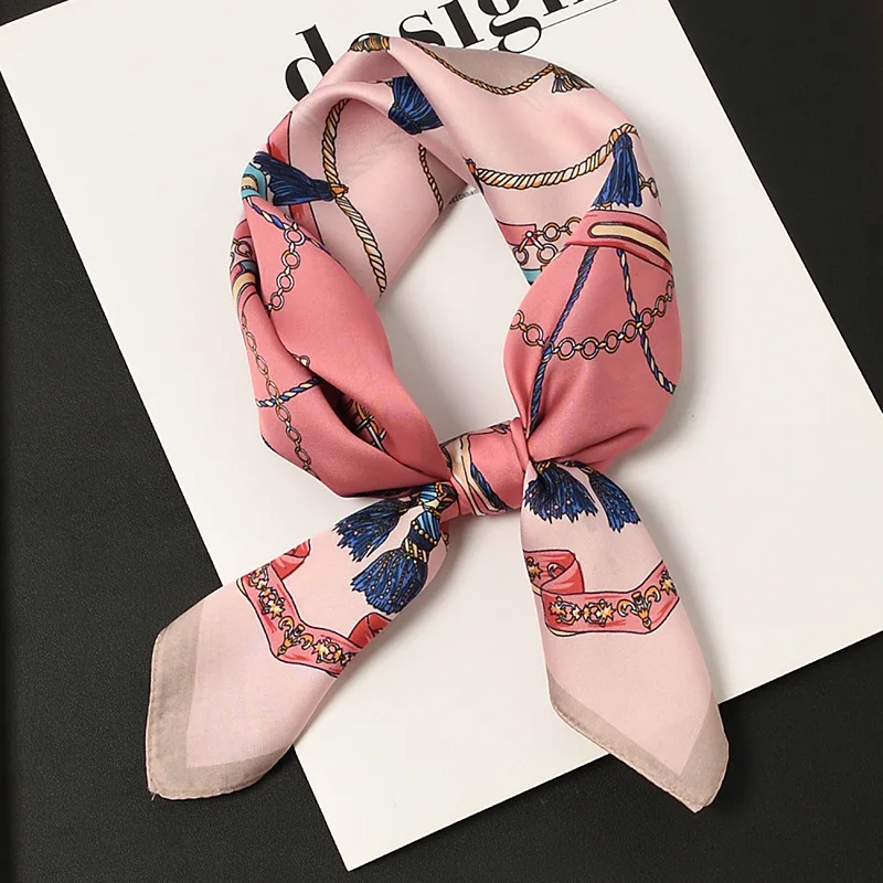 

2022 Women Silky Square Bandana Summer Hot Decorated Neckwear Luxury Stylish Lady Head Scarf Soft Handkerchief 53*53 cm