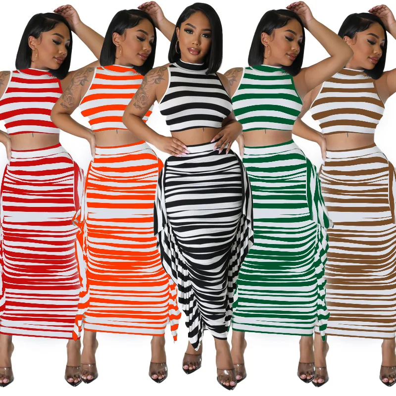 Lounge Wear Striped Print 2 Piece Set Women Summer Lace Up Tank Crop Top and Long Skirts Slim Streetwear Matching Sets Y2K
Lounge Wear Striped Print 2 Piece Set Women Summer Lace Up Tank Crop Top and Long Skirts Slim Streetwear Matching Sets Y2K