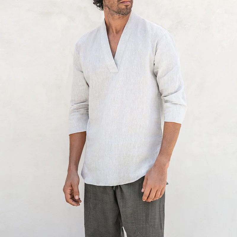 Men T-shirt Top Spring Summer Fashion Solid Color Loose Pullover Cotton and Linen T-shirt Men Casual Long Sleeve V-neck T-shirt
Men T-shirt Top Spring Summer Fashion Solid Color Loose Pullover Cotton and Linen T-shirt Men Casual Long Sleeve V-neck T-shirt