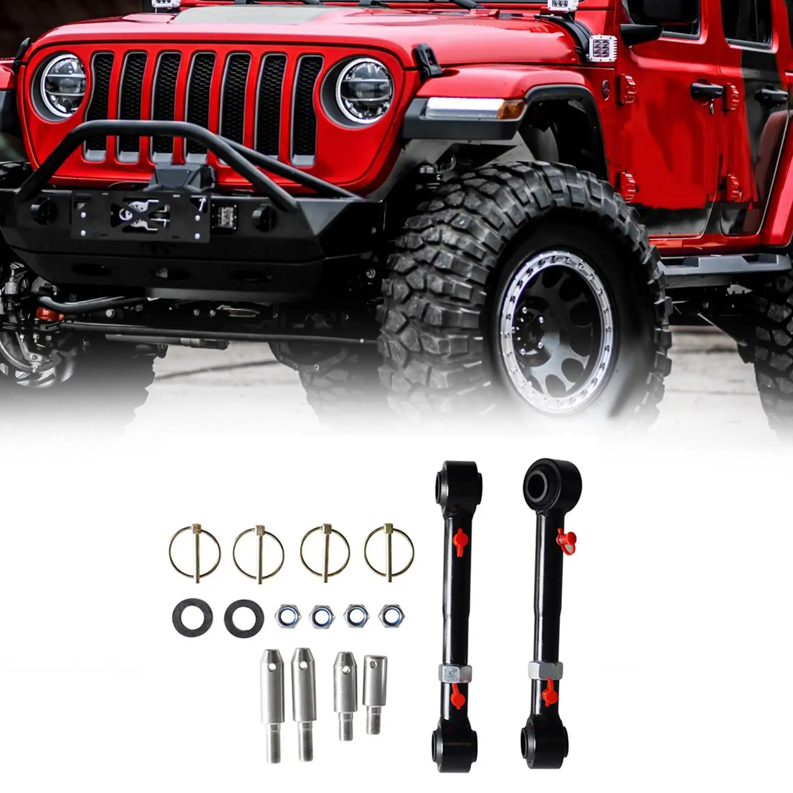 Adjustable Front Sway Bar Link Spare Parts Assembly Replaces Front Swaybar Quicker Disconnect System for Jeep JK 2007-2018
Adjustable Front Sway Bar Link Spare Parts Assembly Replaces Front Swaybar Quicker Disconnect System for Jeep JK 2007-2018