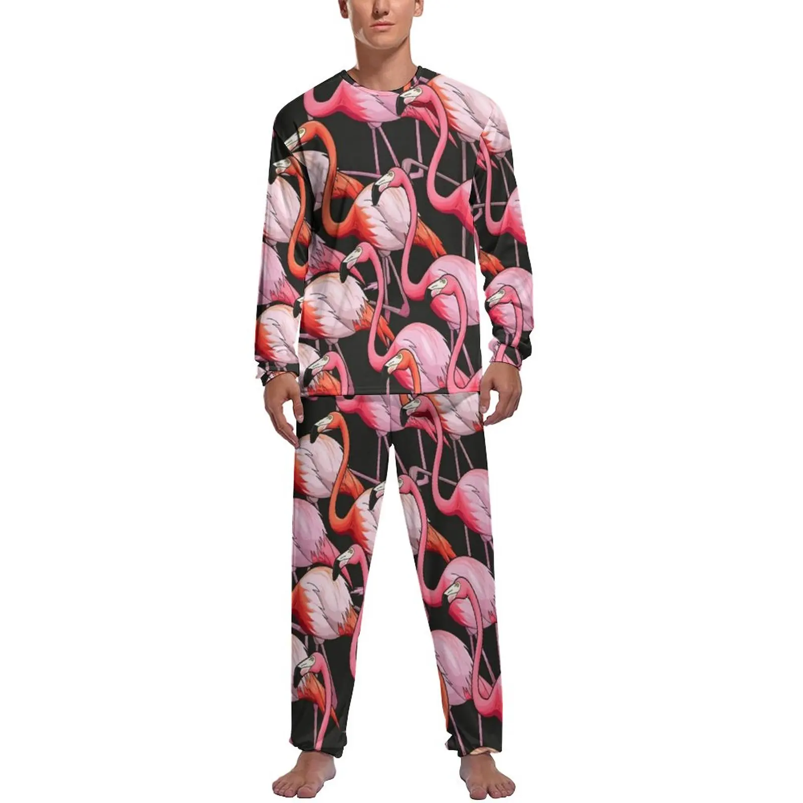 

Tropical Flamingo Pajamas Spring 2 Pieces Colorful Bird Print Trendy Pajama Sets Male Long Sleeve Aesthetic Custom Sleepwear