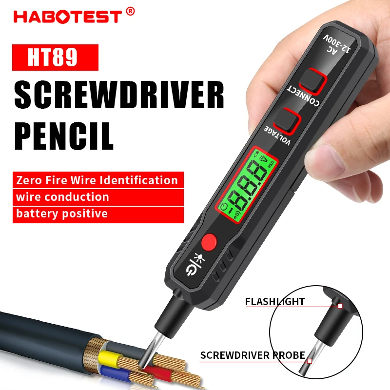 HABOTEST Pen Type Voltage Detector HT89 Contact & Non-Contact 300V Backlight Flashlight Sensitivity Adjustable AC Voltage Tester
HABOTEST Pen Type Voltage Detector HT89 Contact & Non-Contact 300V Backlight Flashlight Sensitivity Adjustable AC Voltage Tester