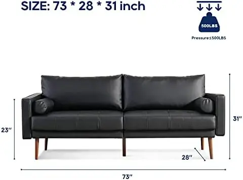 

Диван, диван среднего века, современное исполнение, 73 дюйма, 3-местный диван с удобными стеганными подушками для спины и 2 подушками для Com