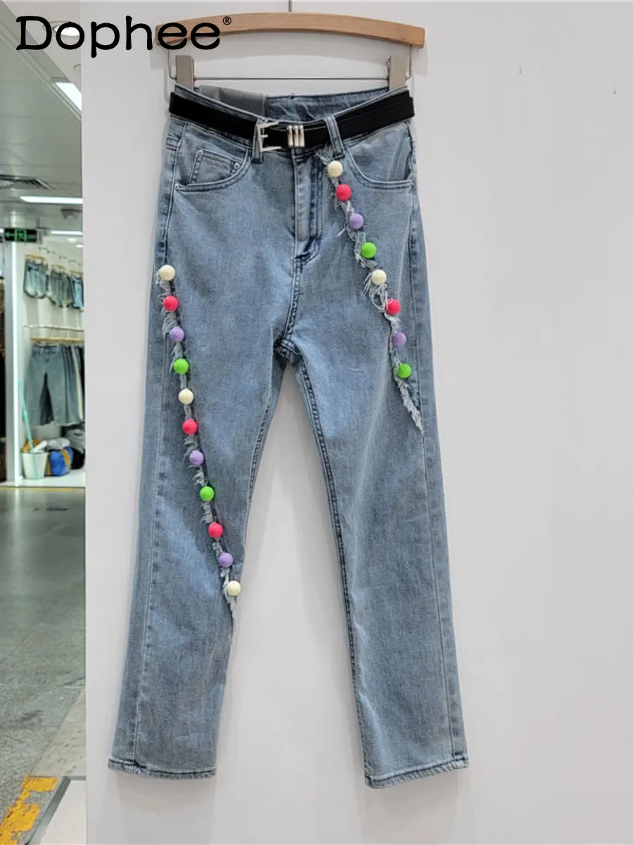 Heavy Industry Tassel Stitching Color Ball Straight Jeans Women High Waist Slim-Fit Cigarette Pants Spring Summer Denim Trousers
Heavy Industry Tassel Stitching Color Ball Straight Jeans Women High Waist Slim-Fit Cigarette Pants Spring Summer Denim Trousers