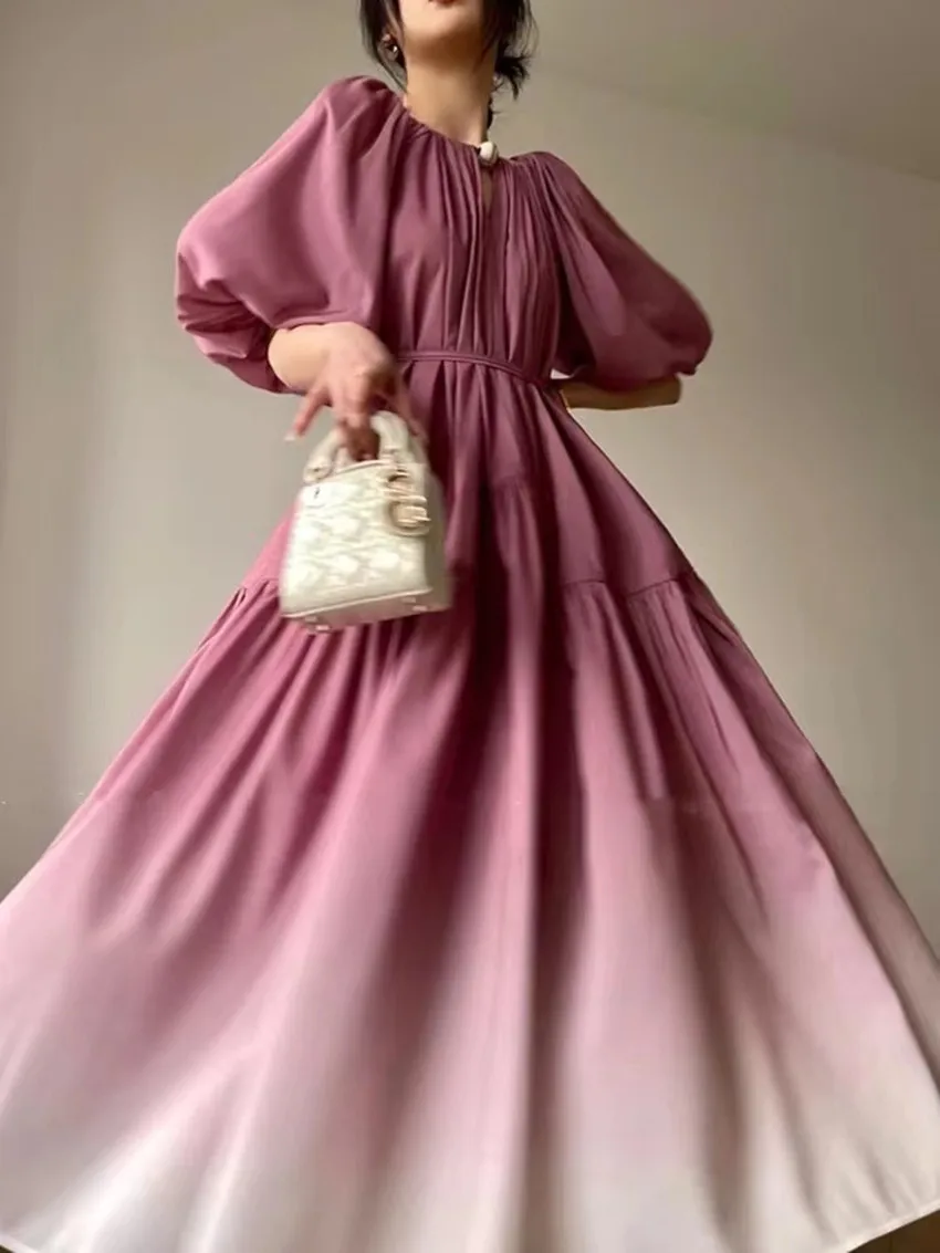 France Summer Pink Gradient Loose Holiday Long Dress New Fashion Runway Women O Neck Puff Sleeve Lace Up Ball Gown Maxi Dresses
France Summer Pink Gradient Loose Holiday Long Dress New Fashion Runway Women O Neck Puff Sleeve Lace Up Ball Gown Maxi Dresses