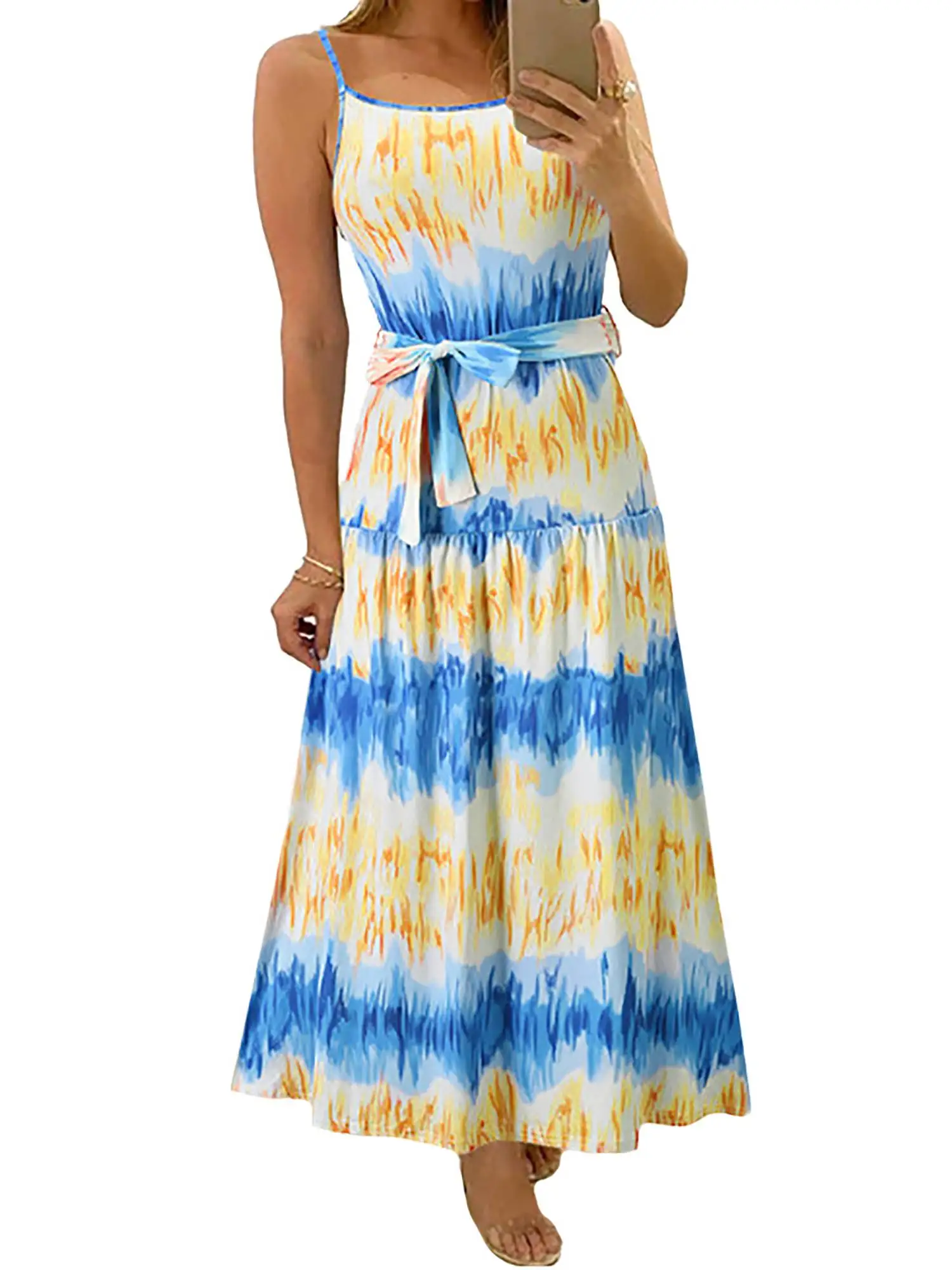 Women Tie Dye Print Sashes Dress Sleeve Spaghetti Strap Long Dresses Summer Lace Up Midi Dress Ladies Pleated Female Vestidos
Women Tie Dye Print Sashes Dress Sleeve Spaghetti Strap Long Dresses Summer Lace Up Midi Dress Ladies Pleated Female Vestidos