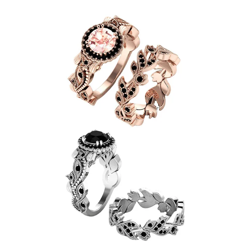 Rose Flower Set Ring Female Creative Vintage Couple Ring Set, Two Piece Jewelry, Black Rhinestone Ring and Botanical Jewelry 
Rose Flower Set Ring Female Creative Vintage Couple Ring Set, Two Piece Jewelry, Black Rhinestone Ring and Botanical Jewelry