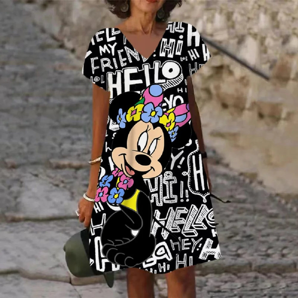Summer Disney Minnie Mickey Mouse Boho Dress VNeck Short Sleeve Lettered Floral Printed A Line Fashionable Beach Party Dress
Summer Disney Minnie Mickey Mouse Boho Dress VNeck Short Sleeve Lettered Floral Printed A Line Fashionable Beach Party Dress