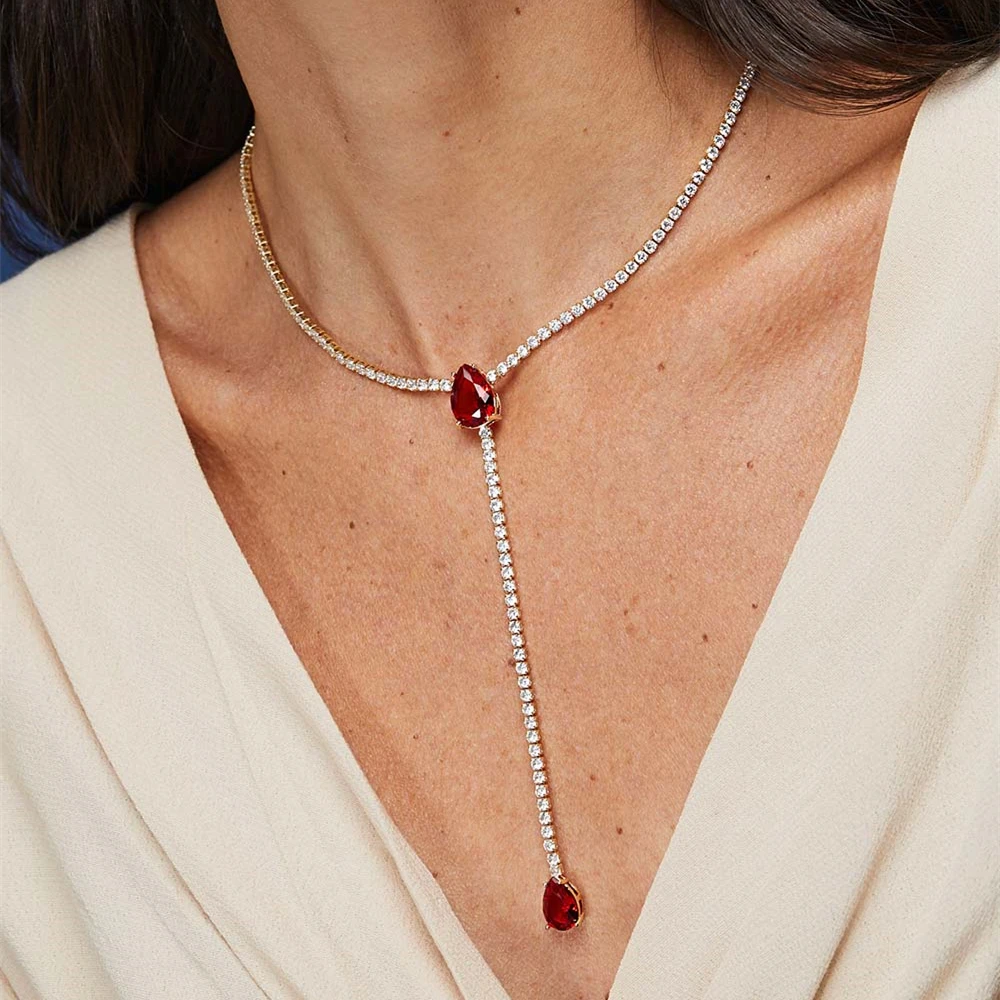 Trend Long Necklace Rhinestone Chain Choker for Bridal Wedding Statement Red Water Drop Necklace Accessories Crystal Jewelry
Trend Long Necklace Rhinestone Chain Choker for Bridal Wedding Statement Red Water Drop Necklace Accessories Crystal Jewelry