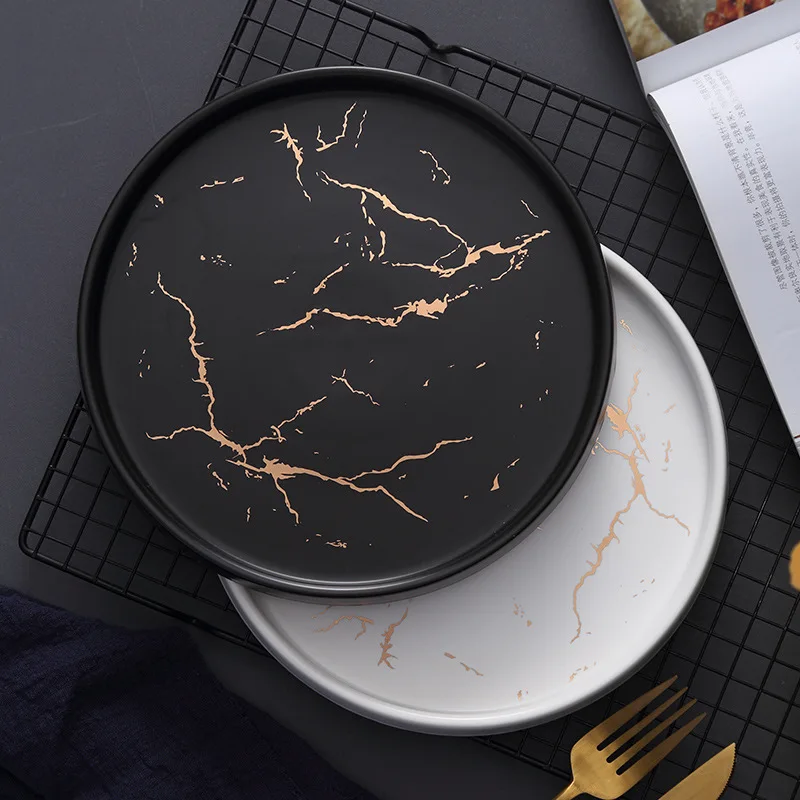 20cm Gold Black White Marble Ceramic Plate Porcelain dinnerware Set Kitchen Table European Style Decoration Dessert Steak Plate
20cm Gold Black White Marble Ceramic Plate Porcelain dinnerware Set Kitchen Table European Style Decoration Dessert Steak Plate