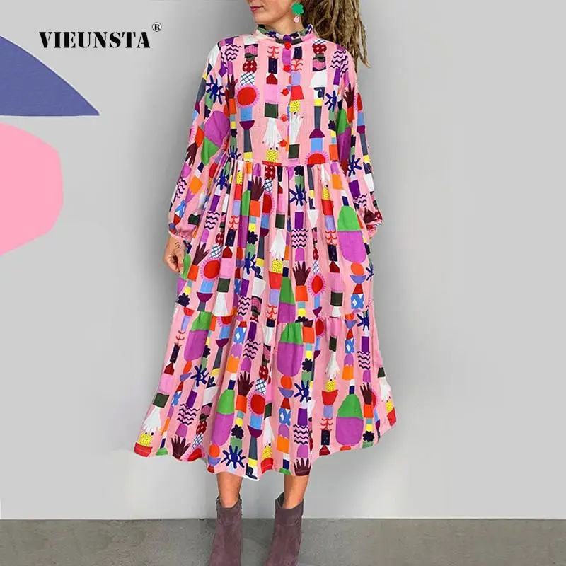 Casual Retro Button Boho Maxi Dress Loose Fashion Button Lapel Print Pleated Dress Women Spring New Colorful Pattern Long Dress
Casual Retro Button Boho Maxi Dress Loose Fashion Button Lapel Print Pleated Dress Women Spring New Colorful Pattern Long Dress