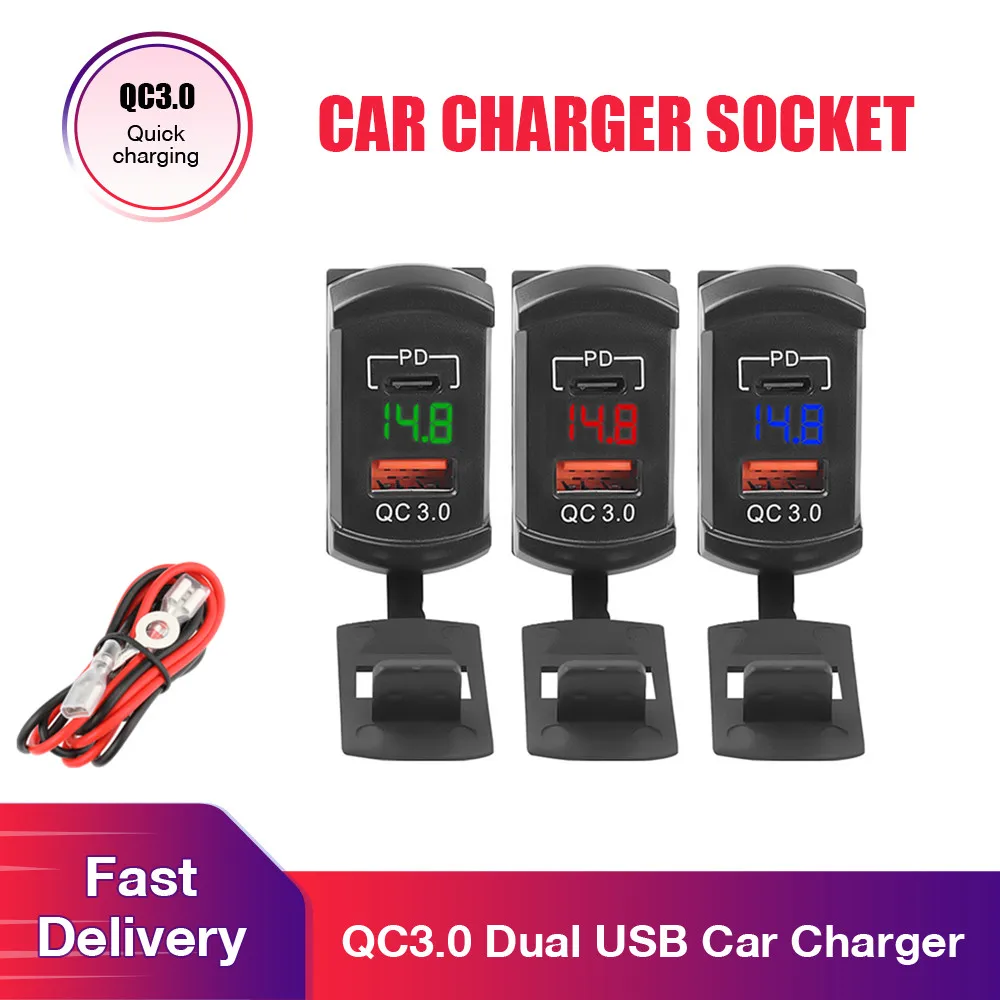 QC3.0 Dual USB Car Charger Socket Cable 12V-24V Fast Charging Phone Charge Power Adapter For Motorcycle Boat Marine Truck ATV
QC3.0 Dual USB Car Charger Socket Cable 12V-24V Fast Charging Phone Charge Power Adapter For Motorcycle Boat Marine Truck ATV