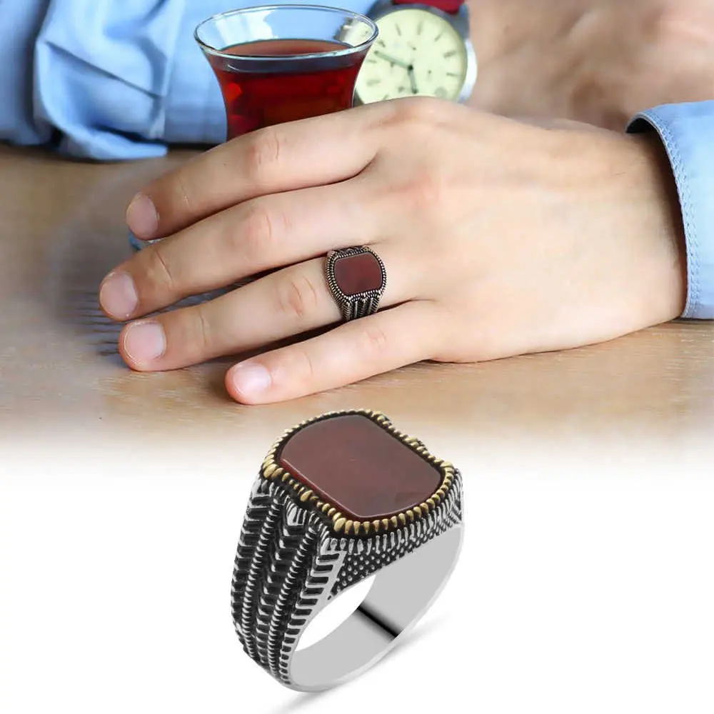 Stair Balusters Agate Gemstone 925 Sterling Silver Men 'S Ring 
Stair Balusters Agate Gemstone 925 Sterling Silver Men 'S Ring